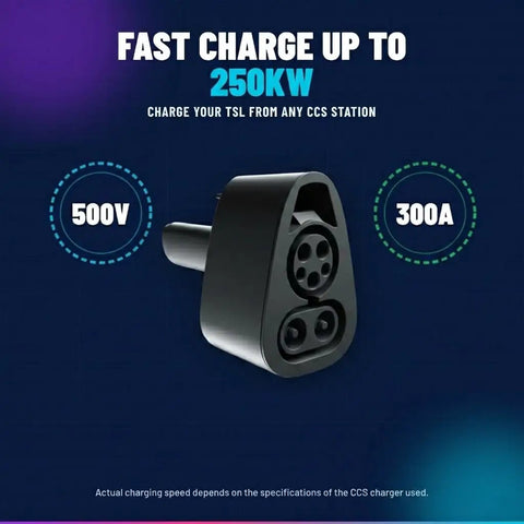 Plug And Go Ccs1 To Nacs Adapter For Tesla Model 3 And Model Y delivers fast charge up to 250kW, 500V and 300A.