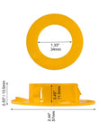 100-Pack Plastic Snap-In Cable Bushings For Wire Insulation And Protection From Abrasion On Metal Studs, Easy Clip-In Fit, Heat And Corrosion Resistant, Smooth Wire Pull-Through, No Tools Needed, 34mm yellow bushing shown with dimensions