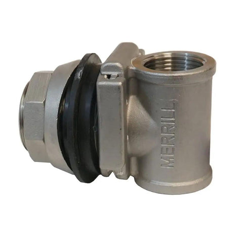 Heavy Duty 1-1/4 Inch Stainless Steel Pitless Adapter For Well Pumps, 2-Piece Mounting, molded gasket visible, side view