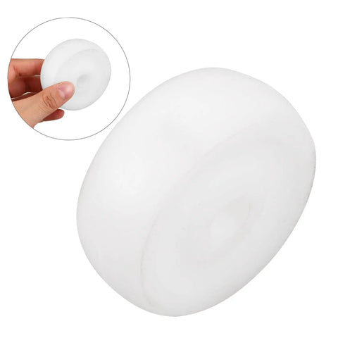Heavy Hitter Nylon Pulley Wheels With Precision Ball Bearings Smooth Gliding Caster Rollers shown in hand, durable white nylon, compact size.