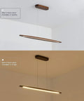 51 Inch Walnut Wood Linear Pendant Light For Kitchen Island And Dining Room Featuring Smooth Modern Lines And Straight Up Gorgeous Illumination in daytime and night.