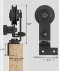 Close-up of 72 Inch Bi Fold Barn Door Hardware Kit For Four Doors With Top Mount Hangers showing dimensions on sliding system.