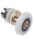 Score These Bad Boy Shower Door Rollers Replacement Kit, smooth white pulley with brass shaft and bearings for sliding glass doors.