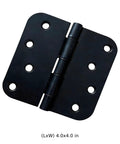 Close-up of single hinge from 4 Pack 4 Inch Matte Black Metal Door Hinges For Interior Wood Doors With Five Eighths Inch Radius Corners.