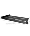 Heavy Duty 1U Server Rack Shelf With Vented Mounting Tray For 19 Inch Equipment Cabinets, 19" width, black steel design.