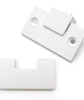 Refrigerator Hinge Shelf Assembly Replacement For Samsung Models DFSF9VKBABB DFSF9VKBASS, white plastic components, top view.