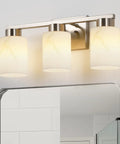 Heavy Duty 3 Light Bathroom Vanity Lights Brushed Nickel Wall Sconce with striking white marble glass shade above a mirror.