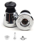 Chrome universal pressure cooker jigger valve replacement kit, front view, with exhaust rod, gasket, pin, and clip.