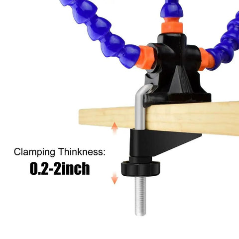 Must Have Handy Pro Tabletop Clamp Base Helping Hands Soldering Third Hand Tool with clamp on wood surface showing thickness range