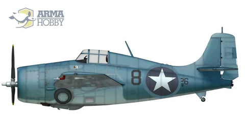 Side view of 1/72 F4F-4 Wildcat Operation Torch Plastic Model Kit Unpainted Assembly Includes Three Decal Options and Painted Mask Sticker