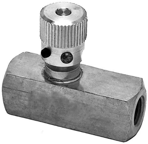 Hydraulic flow control valve, 1/2 in NPTF, steel body with knurled adjustment knob
