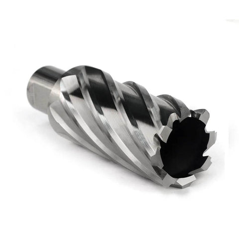 Oscarbide annular cutter with Weldon shank, 1-3/16 in cutting diameter, 2 in depth, side view