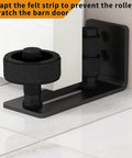 Sliding Barn Door Floor Guide 2 Pack For Bottom, 8 Setup Options, Adjustable Stay Roller shown installed on floor, matte black carbon steel.