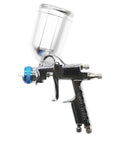 Heavy Duty Air Spray Gun With Slick Quick Connect Wash Free Tanks 600CC Mixing Reservoir And 400CC Paint Cup showing 1.4MM precision nozzle.