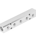 Aluminum Compressed Air Manifold Block High Pressure Proof Pneumatic Splitter With Fast Connector For Compressors Pumps And Machines 0 To 0.9 MPa Working 1.0 MPa Proof No Hassle Install Leak Free, silver block with multiple threaded ports visible.