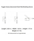 Built Like A Tank Galvanized Steel Toggle Clamp With Bright Red Handle For Welding Fixtures And Woodworking Jigs Clamping Pieces Fast With No Sweat Grip During Any Build Project, shown from multiple angles with dimensions.