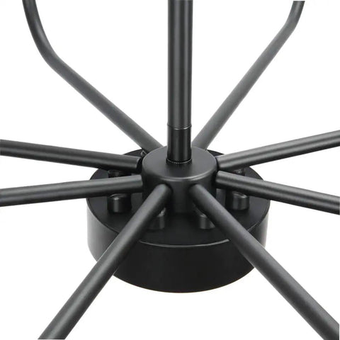 Base detail of Black 8 Light Farmhouse Chandelier With Adjustable Height From 40 To 90 Inches, Dope Wrought Iron Candle Chandelier