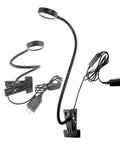 Two Pack USB Clamp Desk Lamp With 3 Color Temperatures 3000K 4500K 6000K 10 Level Dimming 48cm Gooseneck C Clip For Sewing Machine Office Bedroom For Home And Studio Use shown with gooseneck and power adapter.