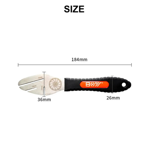 Disc Brake Pad Spreader Tool And Rotor Truing Fork For Bicycle Maintenance DIY Friendly with size dimensions shown.