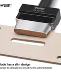 Oblong Leather Hole Punch Set With 19 Sizes And Nylon Pad, showing close-up of 5x30 mm punch creating a precise hole in leather