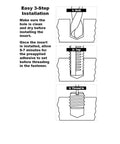 Diagram showing three steps of Metal Thread Repair Kit With Stainless Steel Threaded Inserts For Standard Wall 3/8-16 x 9/16-12.