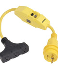 Pigtail Dockside Power Adapter 30A 125V Male To 3 Way 15A 125V Female With GFCI Outdoor Heavy Duty Corrosion Resistant Rain Proof