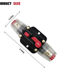 Road Ready 20 Amp 12 To 24 Volt Waterproof Automotive Circuit Breaker with dimensions 1.65in x 3.94in, manual reset push button design.