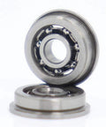 Get Your Hands On 10 Pc MF93 Flanged Ball Bearings For Mini Gearheads With 3mm Bore And 9mm Outer Diameter ABEC 3 Grade Open Design showing two chrome steel bearings.