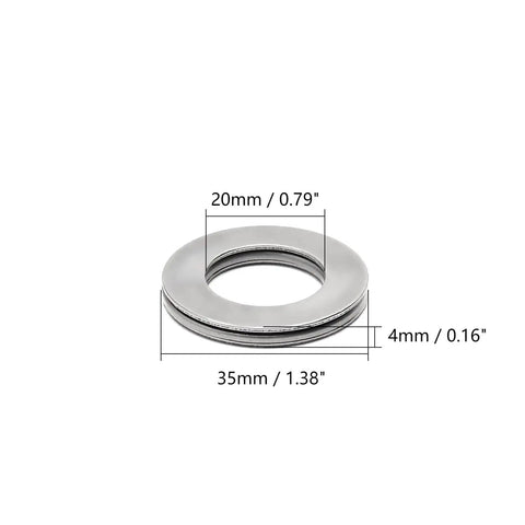Needle Roller Thrust Bearing Set With Four Washers, 20mm ID And 35mm OD, 4mm Thick, dimension view