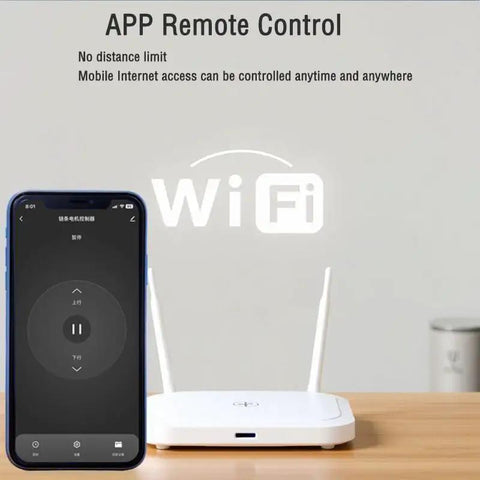 WiFi Forward And Reverse Relay Module 10A 7 To 32V DC For Linear Actuators And Motors Tuya And Alexa Compatible shown with mobile app control