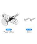 8-Pack Heavy Duty Steel Plunger Latches with 16 mounting screws for toolboxes and cabinets, featuring spring activated mechanism.