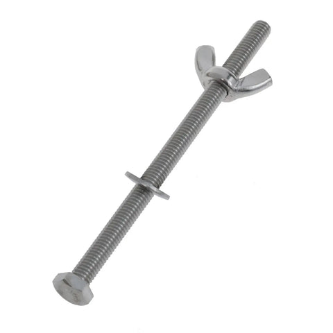 Close-up of M6x100mm stainless steel screw with washer from 8 Piece Set M6x100mm Stainless Steel Mini Iron Flower Press Tool Kit With Wing Screws And Washers For DIY Flower Enthusiasts To Create Realistic Artificial Flowers.