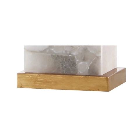 White Gold Modern Alabaster Rectangular Table Lamp With Night Light For Bedroom Coastal Vibe Bedside Lamp base detail
