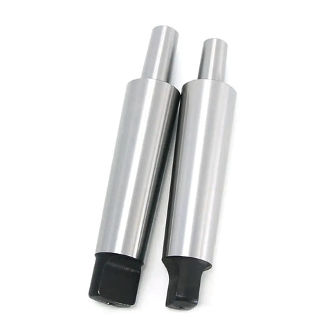 Dude, grab this Awesome Morse Taper Shank Drill Chuck Holder For Your MT1 To 5 Lathe Or Milling Machine Tool Set With Bore Sizes From 10mm To 22mm For Serious Drilling Action And Rock Solid Clamping Power In Any Garage Job Today. Close-up of two Morse taper drill chuck holders with smooth silver finish.