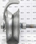 Track roller assembly, galvanized steel, 5-inch, for 1-5/8 in pipe track, side view
