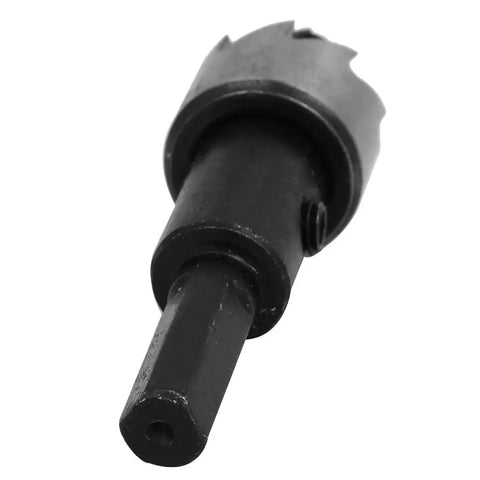 Close-up of 17.5mm Hole Saw from 65mm Length HSS Spring Loaded Twist Drill Bits Set, showing hex shank for secure grip.