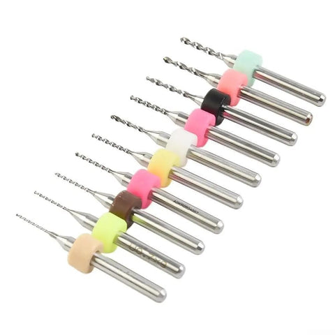 Carbide PCB Drill Bit Kit 10Pcs Pro Grade For Mini Circuit Boards CNC Milling with colored spindle rings