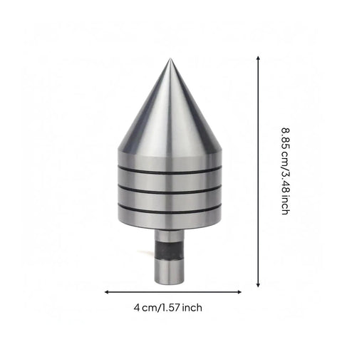 Heavy Duty Taper Pin Lathe Center With Rotating Conical Point For Woodturning Projects, 4cm diameter, 8.85cm height, steel finish.