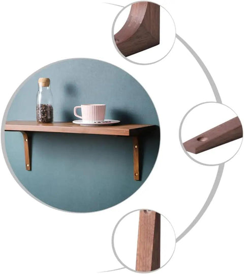 Rock Solid Heavy Duty Corner Bracket With L Angle Shelving Support For Wall Mounted Storage Shelves Durable Iron Joint Clamp Set No Sweat DIY Weekend Warrior Upgrade on a wall with a coffee cup.