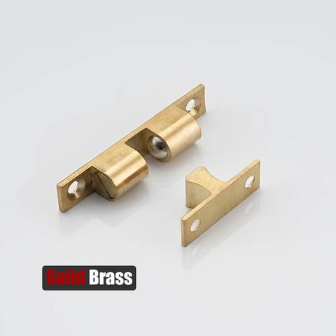 Solid Brass Cabinet Door Catch Set Of 4 Ball Tension Latches For Cabinets And Closets Rustproof Durable Hardware With Stainless Steel Screws 70mm Length HBC200 P4 Built Tough And Last Longer, showing individual latch and catch components.