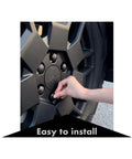 Hand installing Dope Wheel Center Caps And Lug Nut Covers For Cybertruck Matte Black 4 Pcs Center Cap Kit And 24 Lug Nut Covers