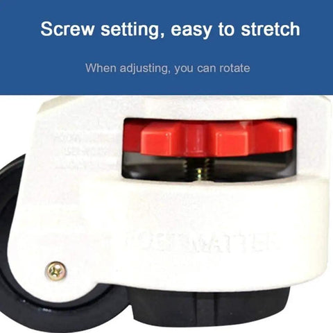 Heavy Duty Swivel Castor Wheels Set Of Four For Home And Shop Projects Featuring Height Adjustable Rock Solid Mounts, screw adjustment detail.