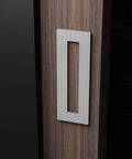 Sliding Aluminium Barn Door Handle With Self Adhesive Edge For Pocket Closet Doors Complete Kit Two Pack Silver Screwless Peel And Stick Installation No Drilling Required Easy Fit On Cabinets Windows Drawers And Furniture installed on a wooden door.