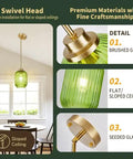 Farmhouse Island Lights for Kitchen, Kitchen Pendant Lighting over Island with green glass and brushed gold details.
