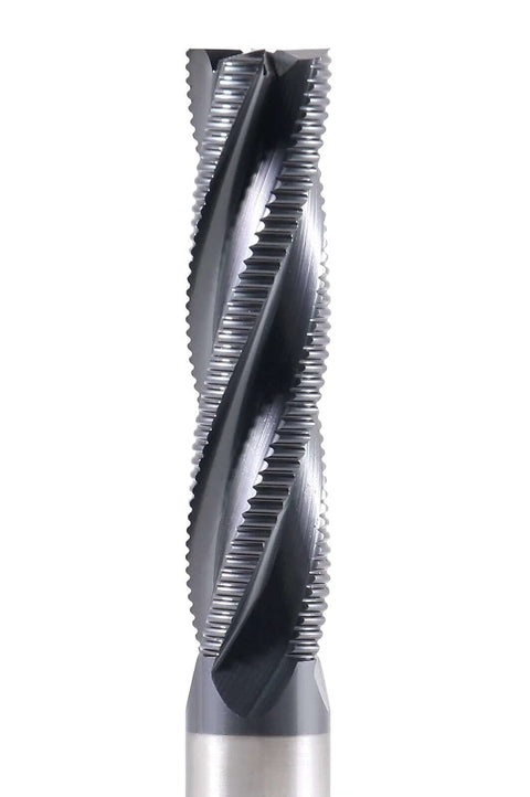Close-up roughing end mill, 1/2 in shank, TiAlN-coated M42 8% cobalt, 2 in flute length, 4 in OAL, 4-flute