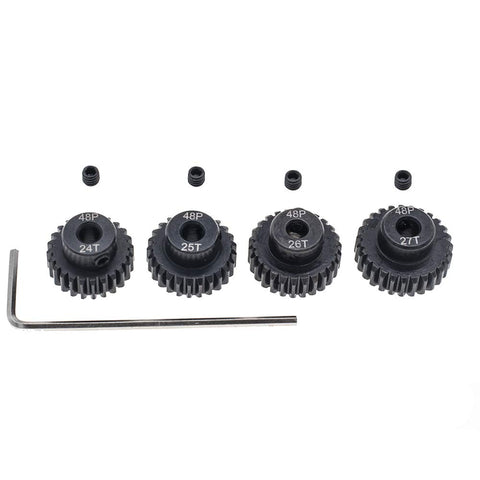 Four Pack 24T 25T 26T 27T 3.175mm Pinion Gears 48P Hardened Steel CNC Machined RC Upgrade Part With Screwdriver And Hex Wrench Included