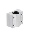 Heavy Duty Linear Ball Bearing Slide Block Units With Eight Millimeter Bore Shaft And Aluminum Alloy Housing Runs Like Butter For CNC Routers And Auto Shop Mods Pack Of Two close-up of aluminum slide block.