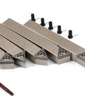 Top Shelf Mini Indexable Lathe Turning Tool Set With Half Inch Nickel Plated Shank Holders Plus Razor Sharp Carbide Insert Blades.