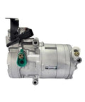 Premium Air Conditioning Compressor Direct Replacement For Kia Niro Plug In Hybrid 1.6L 2018 Through 2021, side view with fittings.