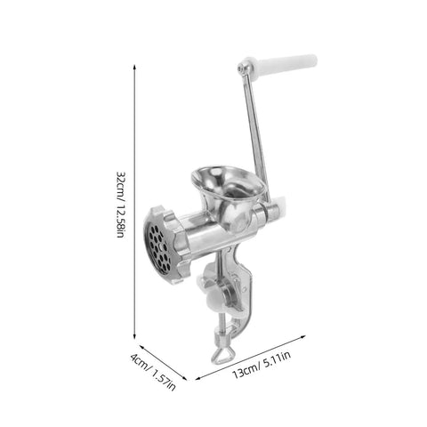 Manual Corn And Grain Mill With High Hopper Cast Iron Hand Crank For Domestic Use, side view with size dimensions.